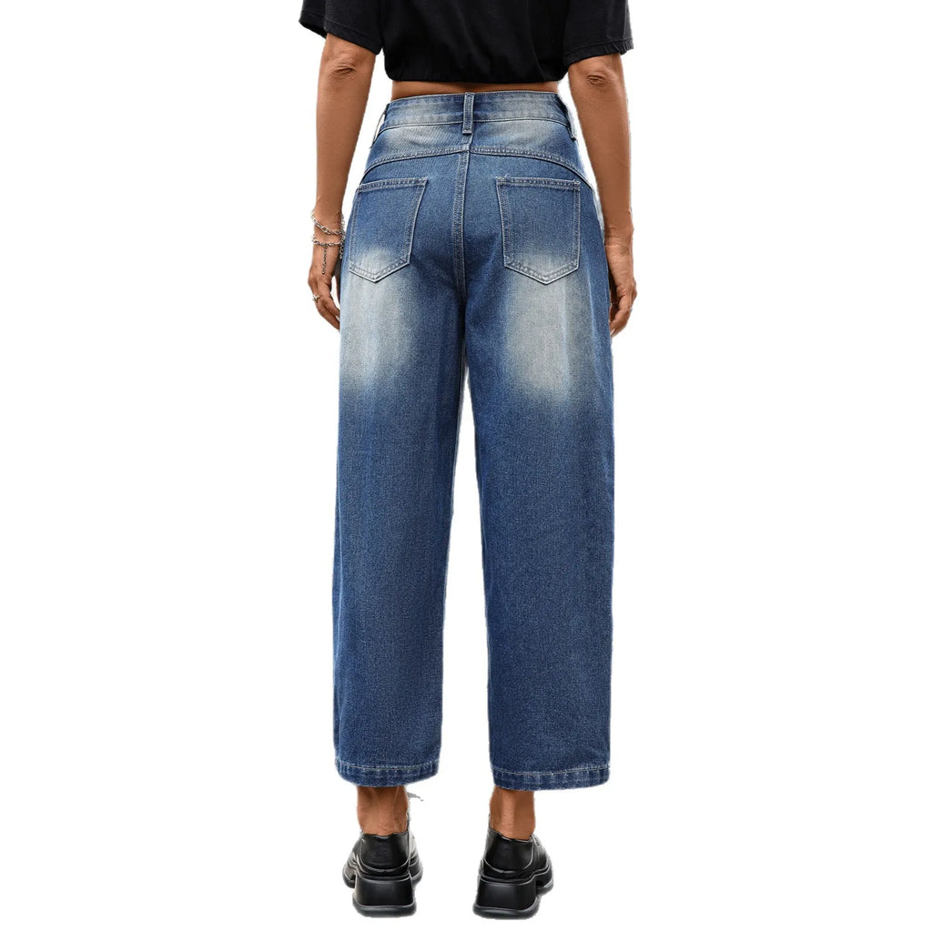 Autumn Female'S Ankle-Length Pants Mid Waist Solid Pockets Patchwork Zipper Fly Women'S Jeans Casual Commuter Pants for Lady