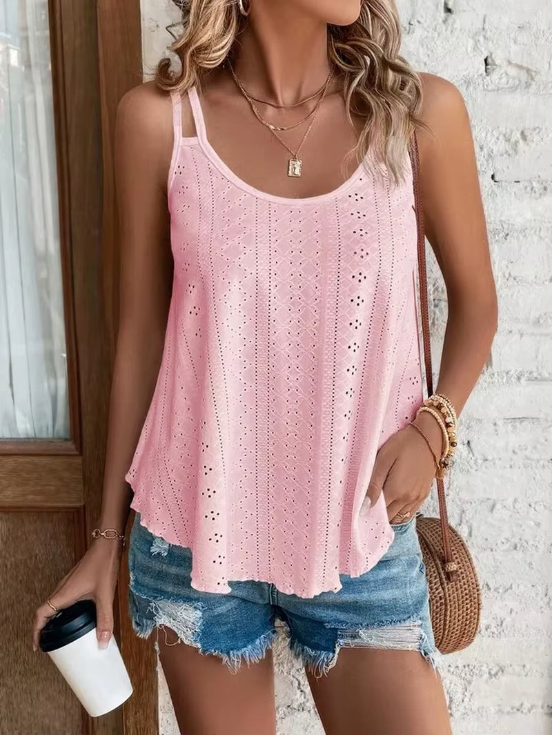 Large Big 5Xl Women Leisure Simple Boho Camis Tops Women'S Hollow Out Top Pullovers New Summer Casual Beach Shirts Clothing