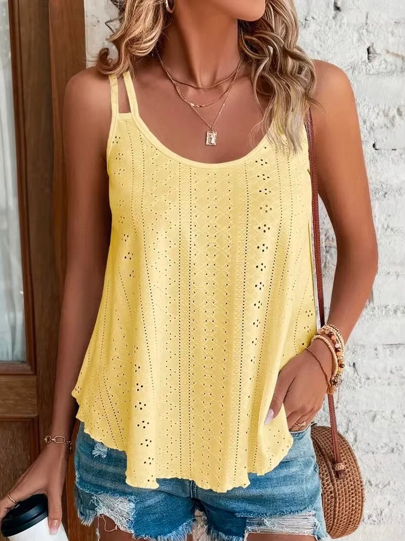 Large Big 5Xl Women Leisure Simple Boho Camis Tops Women'S Hollow Out Top Pullovers New Summer Casual Beach Shirts Clothing