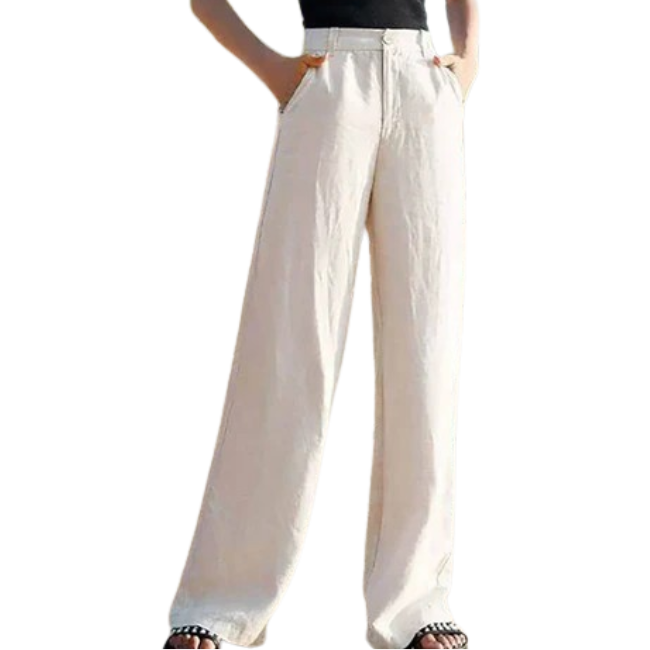 Women'S Pants Summer Cotton Linen Wide Leg Pants Full Length Casual Solid White Loose High Waist Straight Trousers Women
