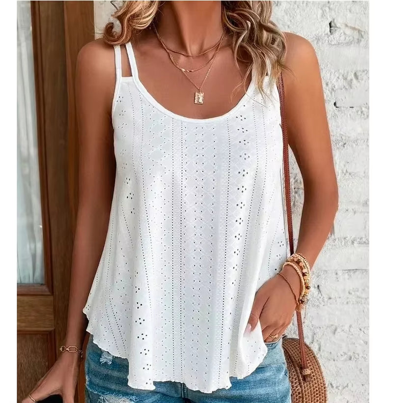 Large Big 5Xl Women Leisure Simple Boho Camis Tops Women'S Hollow Out Top Pullovers New Summer Casual Beach Shirts Clothing