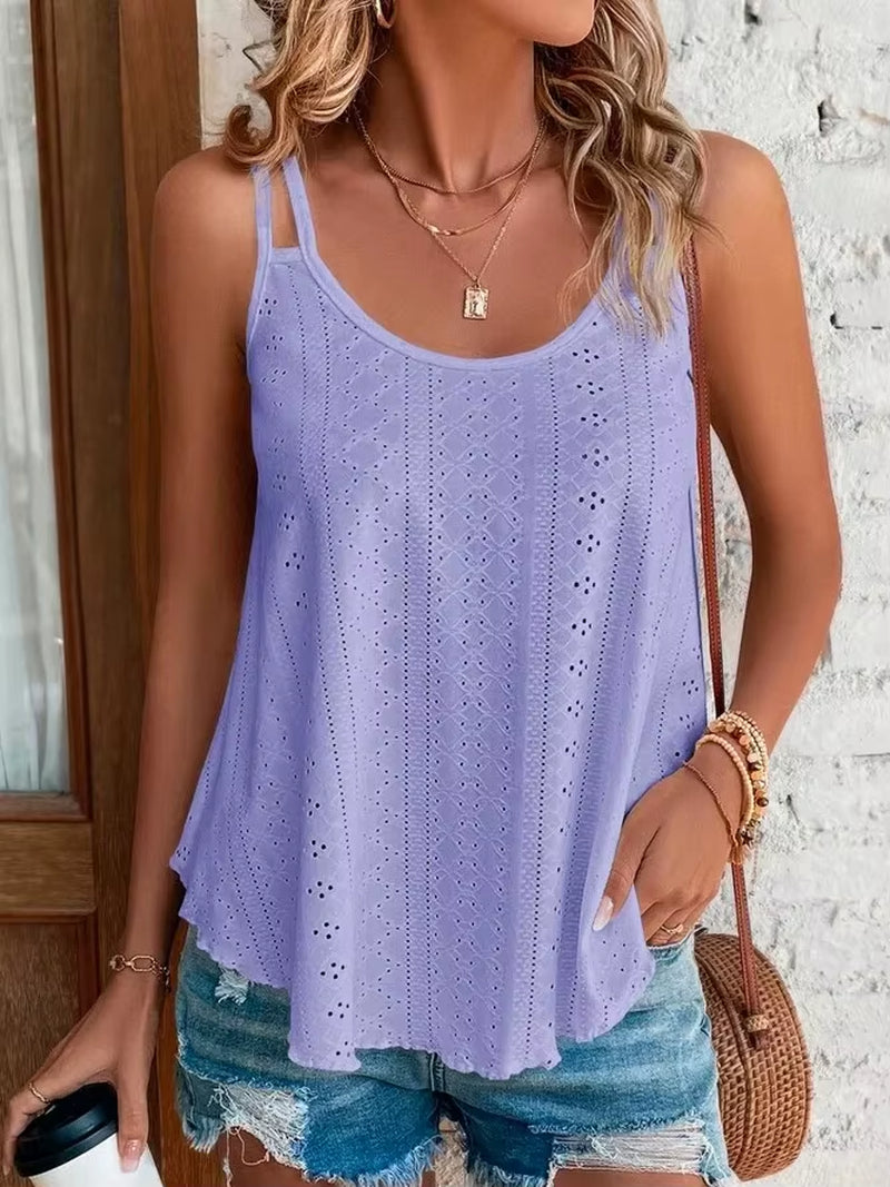 Large Big 5Xl Women Leisure Simple Boho Camis Tops Women'S Hollow Out Top Pullovers New Summer Casual Beach Shirts Clothing
