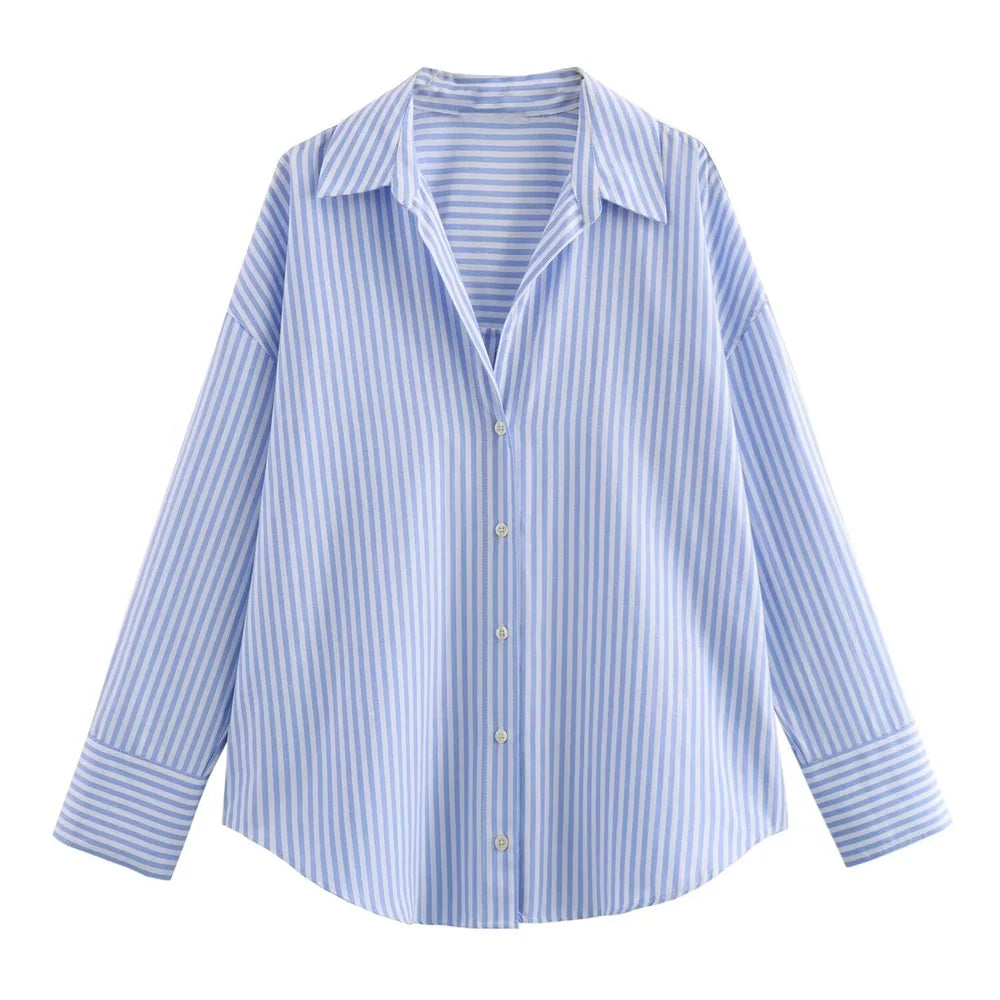 2024 Summer New Women'S Wear European and American Style Fashion Versatile Solid Color Long Sleeved Oxford Shirt