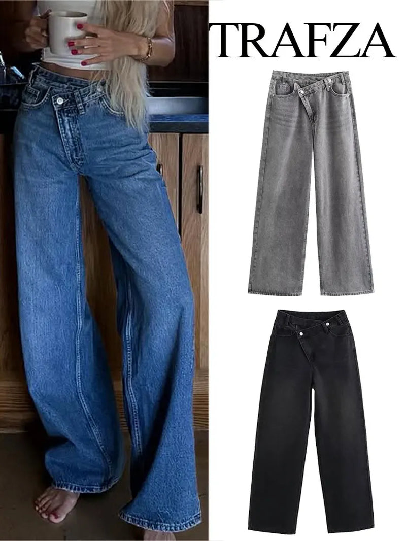 2025 Summer Women'S Fashionable Straight Jeans High Waist Vintage Zipper Women'S Casual Jeans Commuting Streetwear Y2K