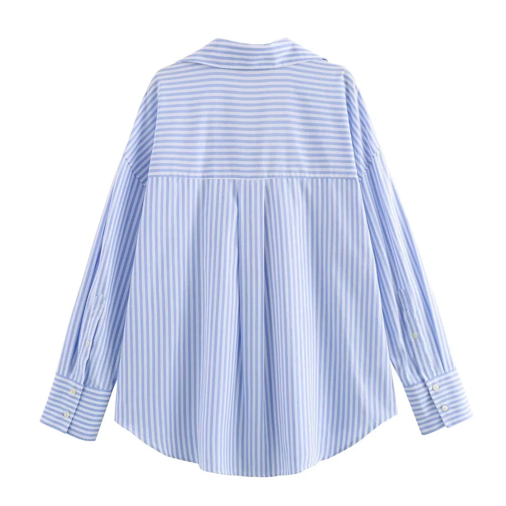 2024 Summer New Women'S Wear European and American Style Fashion Versatile Solid Color Long Sleeved Oxford Shirt